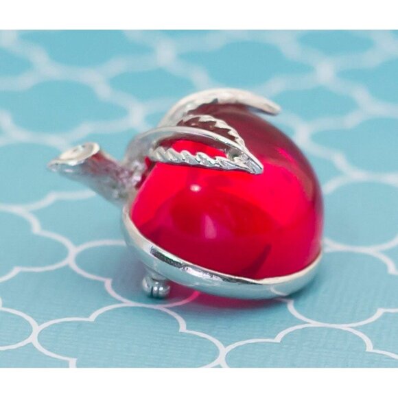 Vintage Transparent Apple Silver Tone Brooch by Sarah Coventry - R3 - Picture 2 of 3